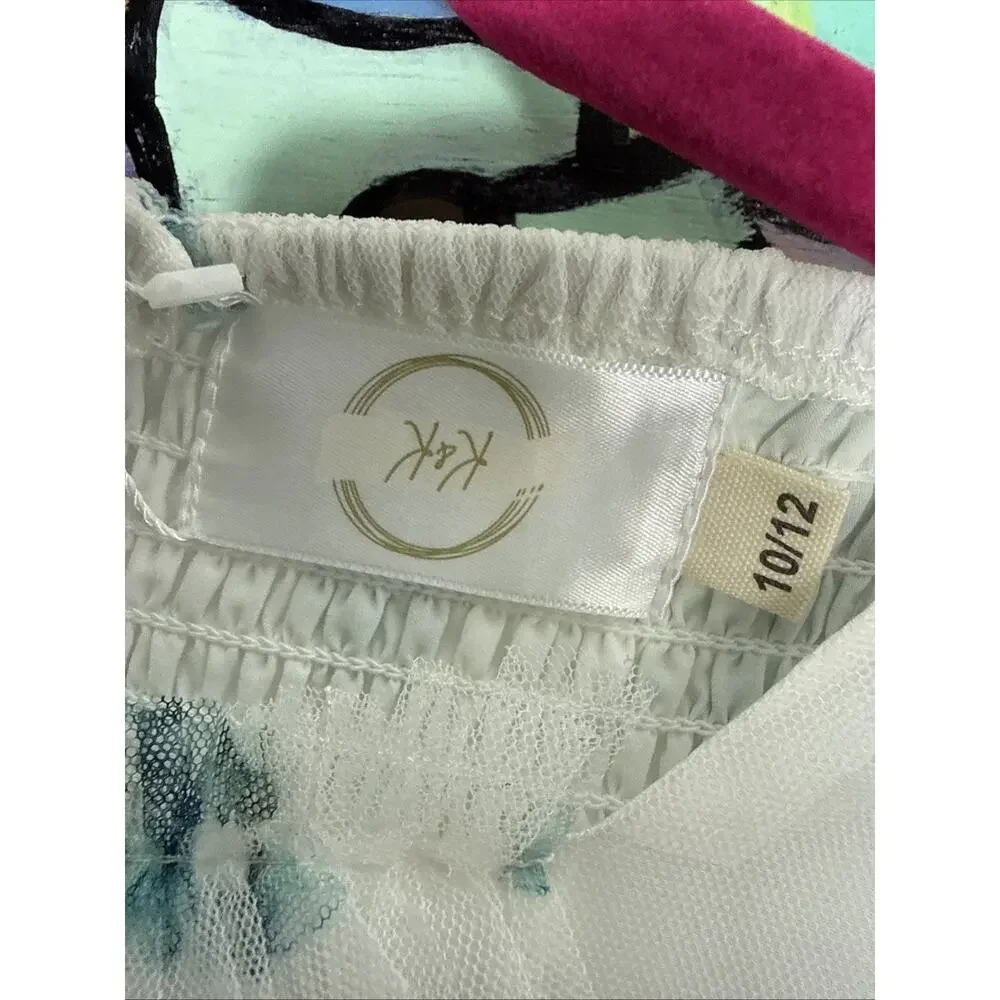 K+K Modest Bluebell Reverie Dress, White And Blue, Size 10/12